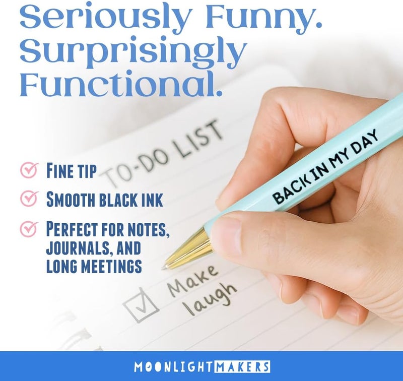 Moonlight Makers - Set of 5 Ballpoint Pens Black Ink- Engraved Funny Pens for Adults - Fatherhood Appreciation Adult Gifts - Ideal Desk Decor for Work and Office Desk - Cute Packaging, Handy Clips - Image 2
